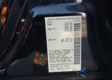 2015 Nissan Altima 2.5/2.5 S/2.5 Sl/2.5 Sv z USA, uszkodzony, nr VIN 1N4AL3AP4FN379224